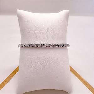 PULSEIRA AÇO INOXIDÁVEL 18+3CM GEOMETRICA ENTRELADA  - PRATEADA