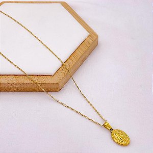 COLAR AÇO INOX 316L 45CM PINGENTE NOSSA SENHORA - DOURADO