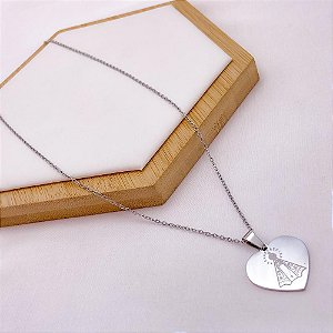 COLAR AÇO INOX 45 CM  NOSSA SENHORA APARECIDA - PRATEADO