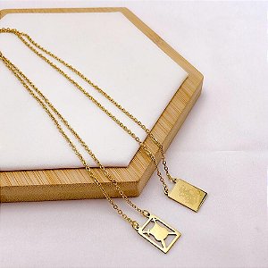 ESCAPULÁRIO DE AÇO INOX 60 CM SÃO JORGE E ESCUDO - DOURADO