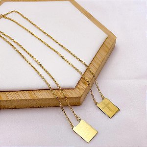 ESCAPULÁRIO DE AÇO INOX 60 CM CRUZ E ESTRELA DE DAVI -DOURADO