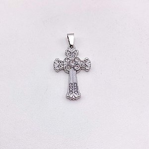 PINGENTE AÇO INOXIDÁVEL  CRUCIFIXO CRAVEJADO - PRATEADO