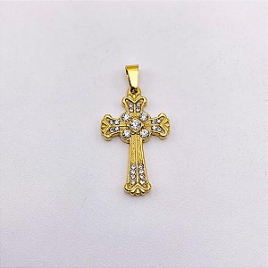 PINGENTE AÇO INOXIDÁVEL  CRUCIFIXO CRAVEJADO - DOURADO
