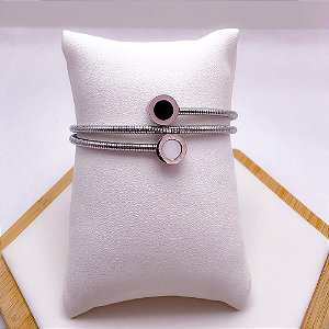 BRACELETE  AÇO INOX ALGARISMOS ROMANOS PRETO E PEROLADO - PRATEADO