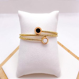 BRACELETE  AÇO INOX ALGARISMOS ROMANOS PRETO E PEROLADO - DOURADO