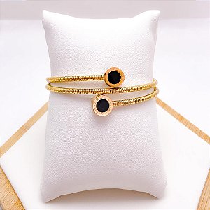 BRACELETE  AÇO INOX ALGARISMOS ROMANOS PRETO - DOURADO