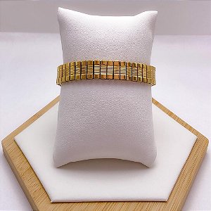 BRACELETE  AÇO INOX ESTILO PULSEIRA RELOGIO EXPANSÍVEL - DOURADO
