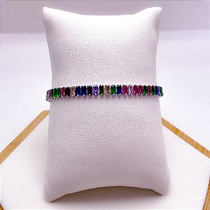 PULSEIRA  AÇO INOX RIVIERA NAVETE COLORIDO - PRATEADA