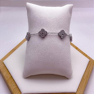 PULSEIRA  AÇO INOX TREVO CRAVEJADO - PRATEADA