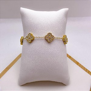 PULSEIRA  AÇO INOX TREVO CRAVEJADO - DOURADA