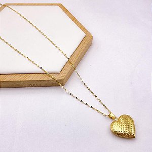 RELICÁRIO AÇO INOXIDÁVEL  55CM CORAÇÃO COM DETALHES - DOURADO