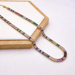 COLAR AÇO INOXIDÁVEL 45 CM RIVIERA BAGUETE COLORIDO - PRATEADO