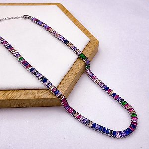 COLAR AÇO INOXIDÁVEL 45 CM RIVIERA BAGUETE COLORIDO - PRATEADO