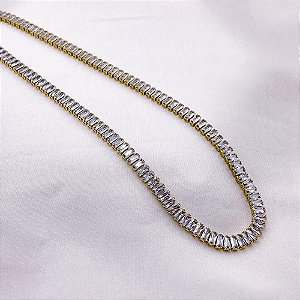 COLAR AÇO INOXIDÁVEL 45 CM RIVIERA BAGUETE CRISTAL - DOURADO