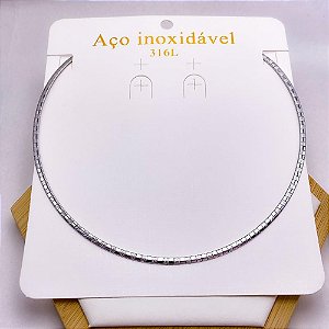 COLAR  AÇO INOXIDÁVEL ACHATADO SEMI RÍGIDO 3.0MM  45CM - PRATEADO