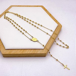 TERÇO BOLINHAS 60CM AÇO INOXIDÁVEL NOSSA SENHORA - DOURADO
