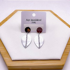 BRINCO AÇO INOX  FOLHA STRASS -  PRATEADO