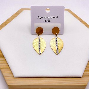 BRINCO AÇO INOX  FOLHA STRASS -  DOURADO