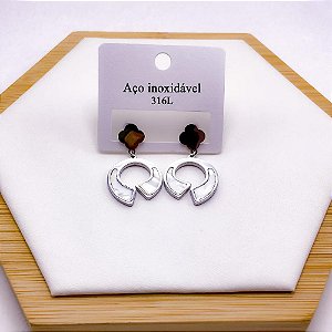 BRINCO AÇO INOX  TREVO PEROLADO - PRATEADO
