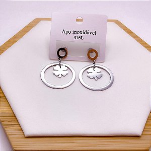 BRINCO AÇO INOX  TREVO - PRATEADO