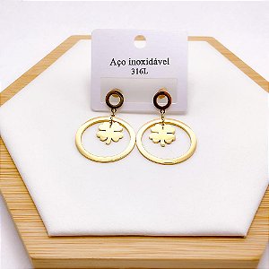 BRINCO AÇO INOX  TREVO - DOURADO
