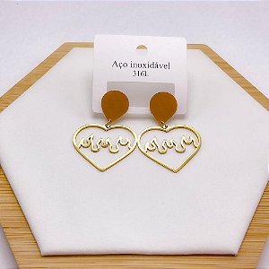 BRINCO AÇO INOX  CORAÇÃO COM DETALHES - DOURADO