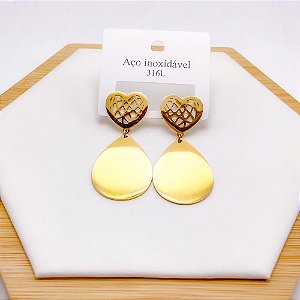 BRINCO AÇO INOX  TREVO PINGENTE GEOMETRICO - DOURADO