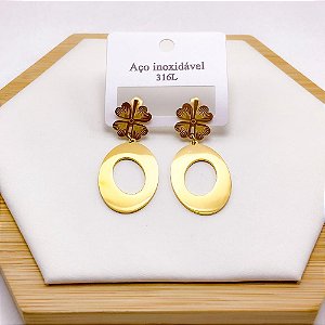 BRINCO AÇO INOX  TREVO PINGENTE GEOMETRICO - DOURADO