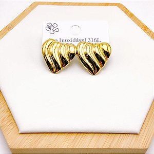 BRINCO AÇO INOX  CORAÇÃO COM DETALHES - DOURADO