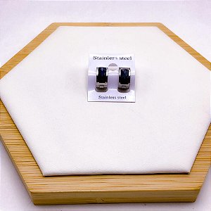 BRINCO AÇO INOX ARGOLINHA CLICK  PRATEADO - PRETO