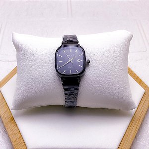 RELÓGIO VINTAGE AÇO INOXIDAVEL FEMININO FUNDO PRETO - PRETO