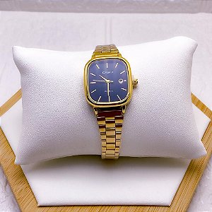 RELÓGIO VINTAGE AÇO INOXIDAVEL FEMININO FUNDO PRETO - DOURADO