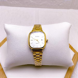 RELÓGIO VINTAGE AÇO INOXIDAVEL FEMININO FUNDO BRANCO - DOURADO