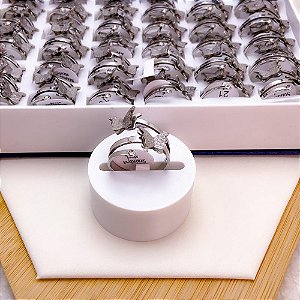 ANEL ACO INOXIDAVEL BORBOLETAS 3D DIAMANTADA - PRATEADO