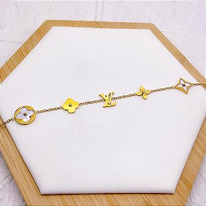 PULSEIRA AÇO INOX INSPIRE-SE TREVO PEROLADO  - DOURADA