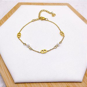 PULSEIRA AÇO INOX INSPIRE-SE COM PÉROLAS - DOURADA