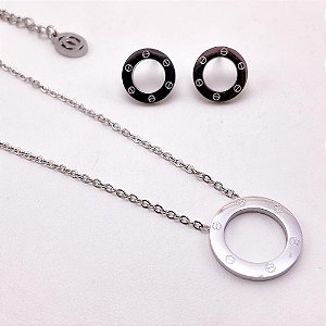 CONJUNTO COLAR  E BRINCO AÇO INOXIDÁVEL  INSPIRE-SE - PRATEADO