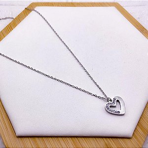 COLAR AÇO INOXIDÁVEL 45CM CORAÇÃO CRAVEJADO - DOURADO