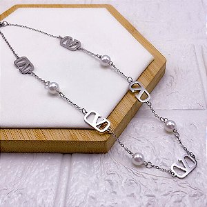 COLAR AÇO INOXIDÁVEL 45CM INSPIRE-SE COM PEROLA - PRATEADO