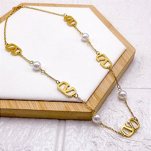COLAR AÇO INOXIDÁVEL 45CM INSPIRE-SE COM PEROLA - DOURADO