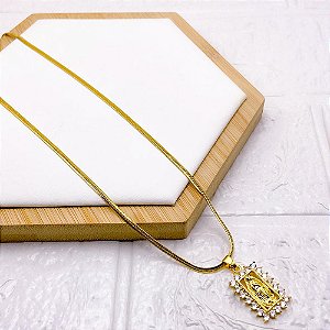 COLAR AÇO INOXIDÁVEL FITA 45CM PINGENTE BANHADO NOSSA SENHORA - DOURADO