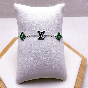 PULSEIRA AÇO INOX INSPIRE-SE TREVO VERDE  - PRATEADA