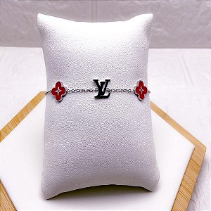 PULSEIRA AÇO INOX INSPIRE-SE TREVO VERMELHO  - PRATEADA