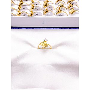 ANEL  AÇO INOXIDÁVEL BORBOLETA DIAMANTADA PEDRA CRISTAL - DOURADO