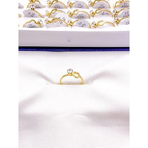 ANEL  AÇO INOXIDÁVEL CORAÇÃO PEDRA CRISTAL - DOURADO
