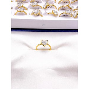 ANEL  AÇO INOXIDÁVEL CORAÇÃO CRAVEJADO STRASS - DOURADO