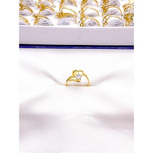 ANEL  AÇO INOXIDÁVEL CORAÇÃO E PEDRA CRISTAL - DOURADO