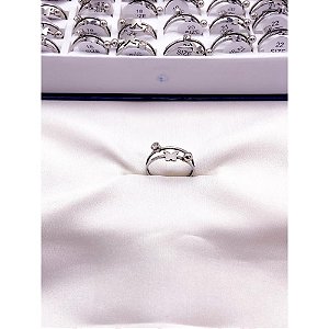 ANEL  AÇO INOXIDÁVEL 2 FIOS BORBOLETA E PEDRA CRISTAL - PRATEADO