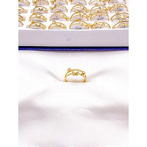 ANEL  AÇO INOXIDÁVEL 2 FIOS BORBOLETA E PEDRA CRISTAL - DOURADO