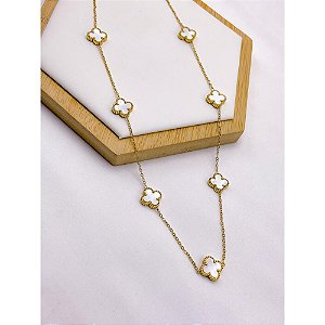 CM571D1 - COLAR AÇO INOX 50CM TREVO PEROLADO - DOURADO